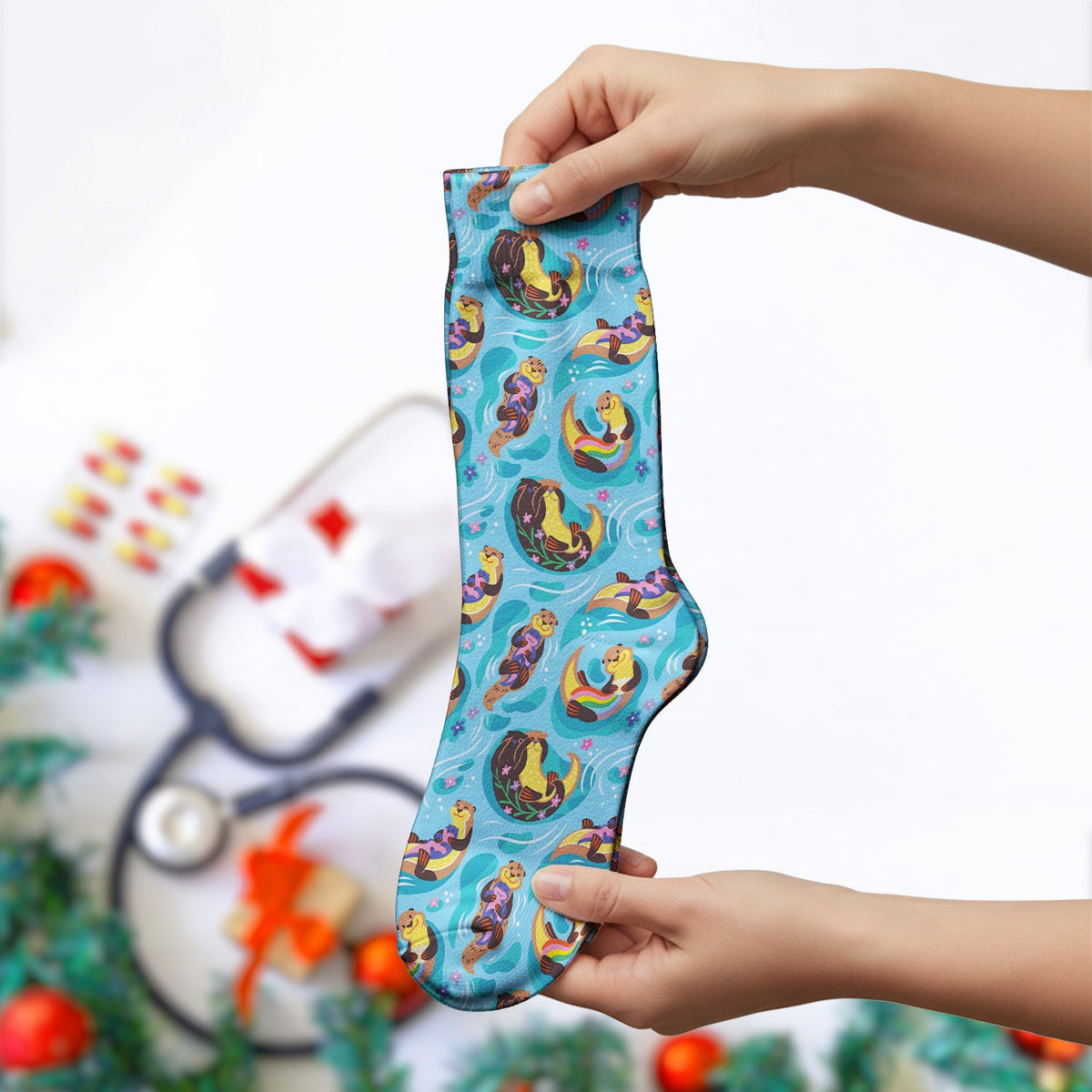 Otter Floating River Rainbow Nurse Socks