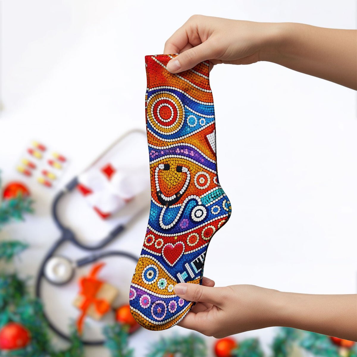 Aboriginal Dot Art Artistic Nurse Socks