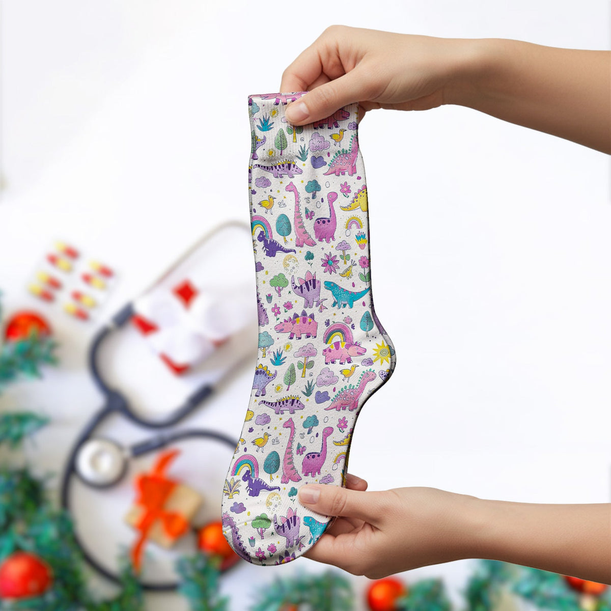 Dinosaur Rainbow Nurse Socks