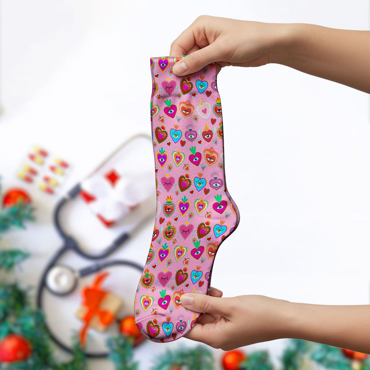 Valentine Colorful Sacred Heart Nurse Socks