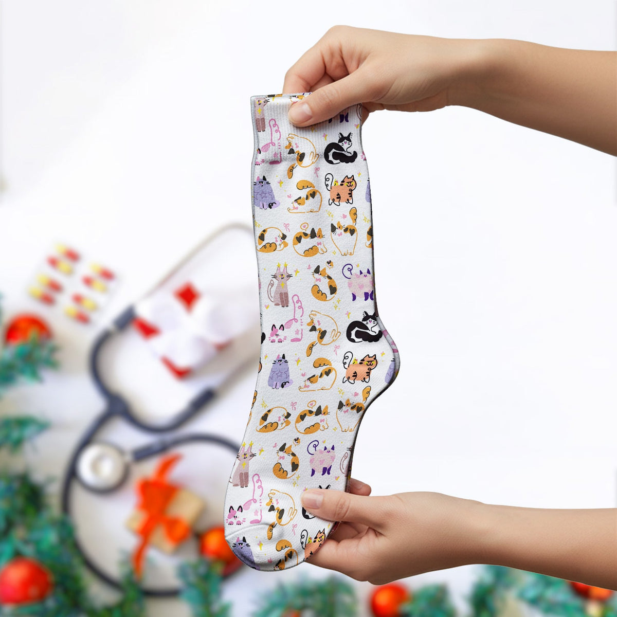 Cute Cats Pattern Nurse Socks