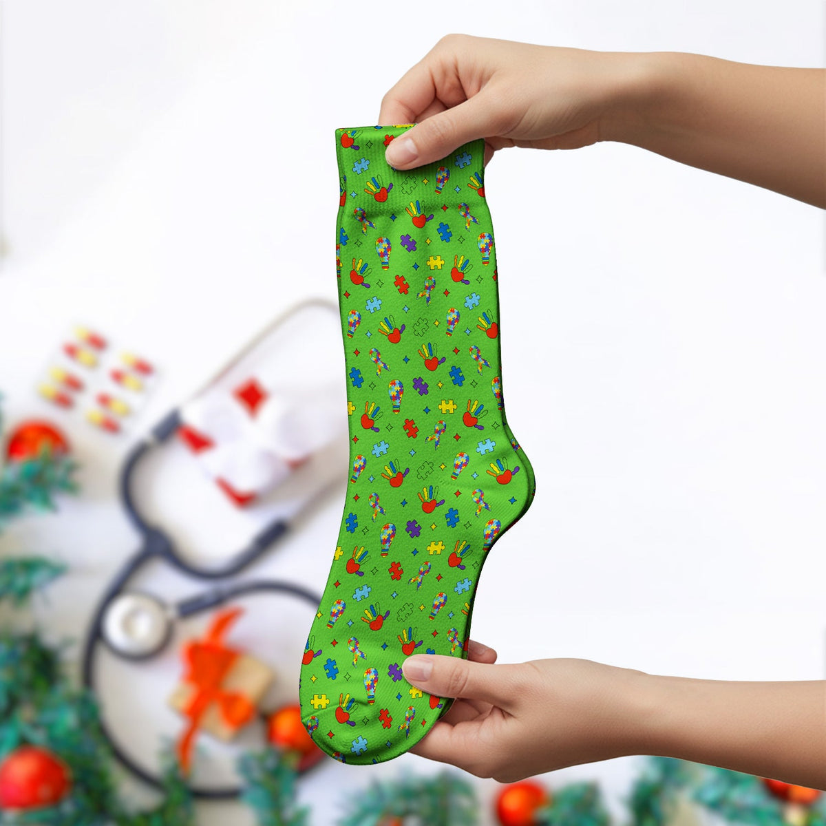 Autism Awareness Colorful Puzzle Nurse Socks