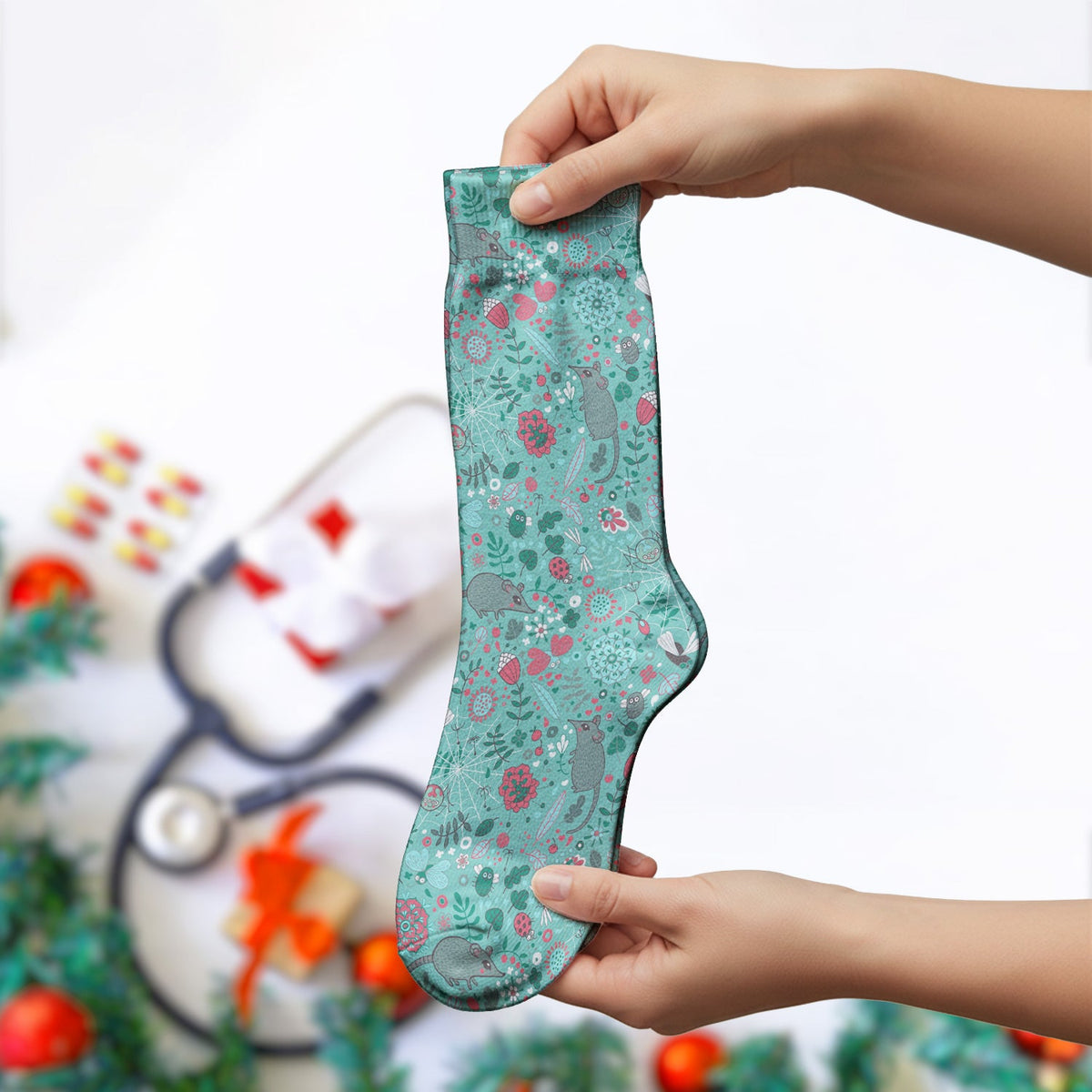 Woodland Mouse Floral Nurse Socks