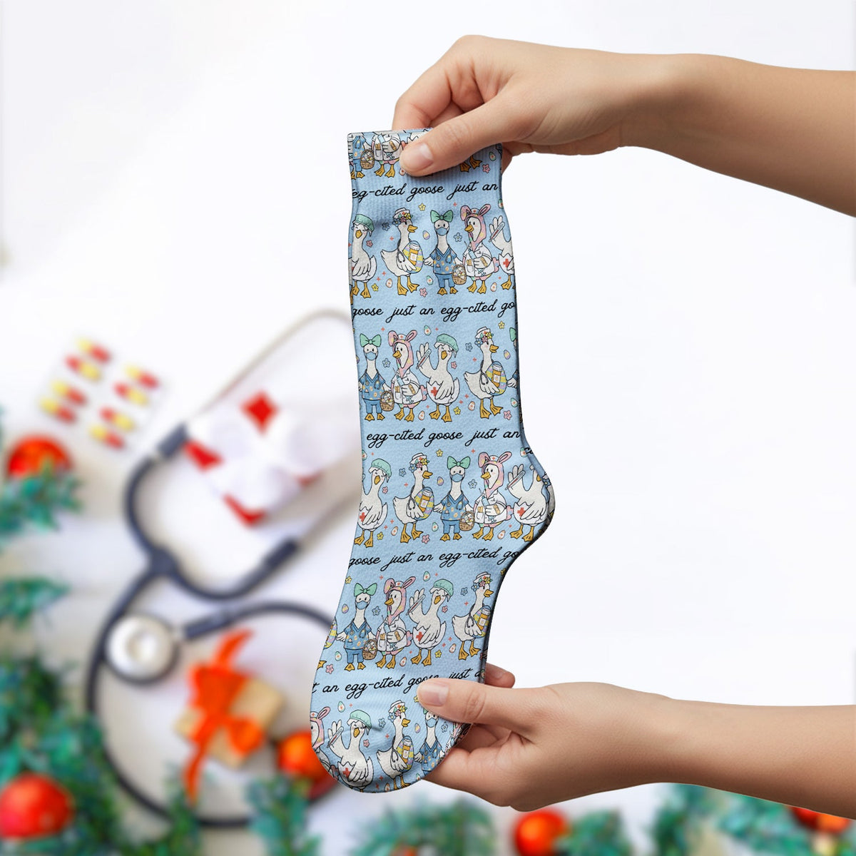 Easter Goose Nurse Socks
