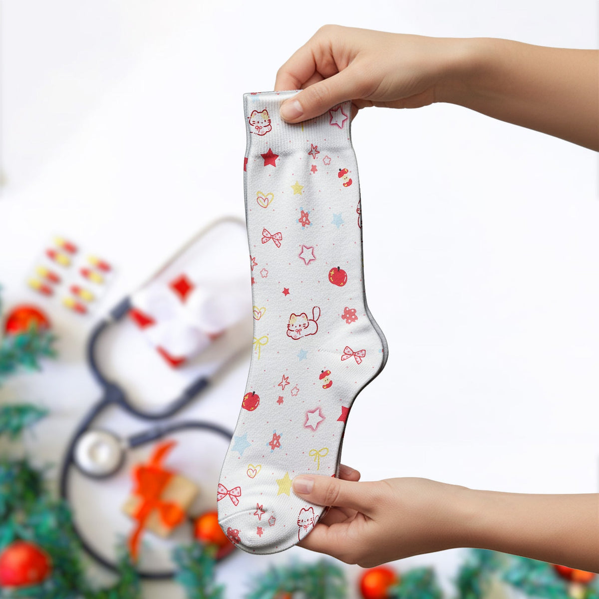 Kawaii Cat Bow Star Nurse Socks