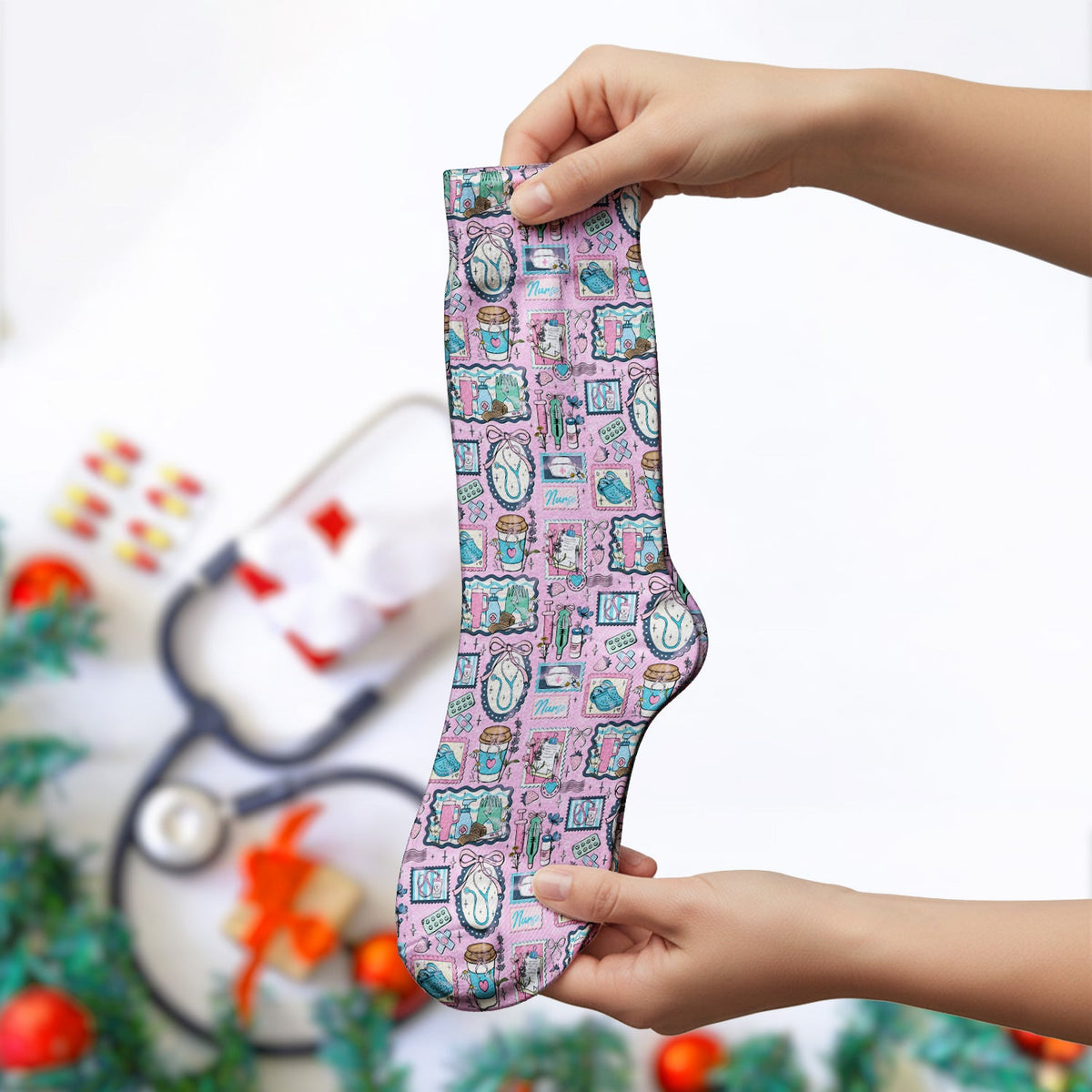 Stethoscope Syringe Frame Nurse Socks