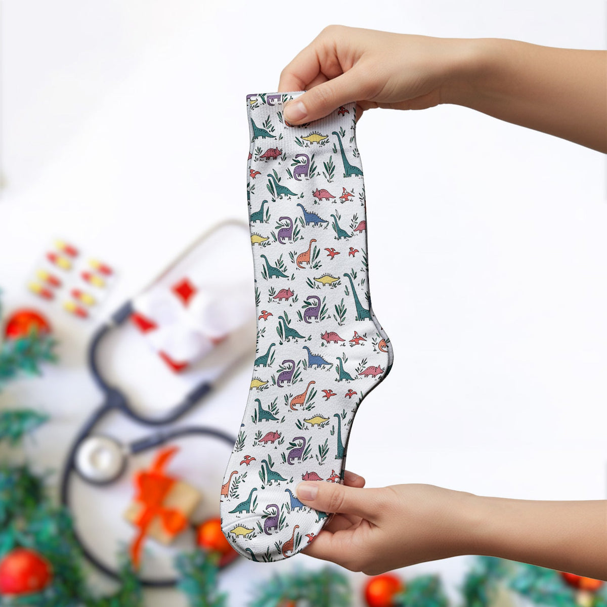 Dinosaur Leafy Garden Nurse Socks