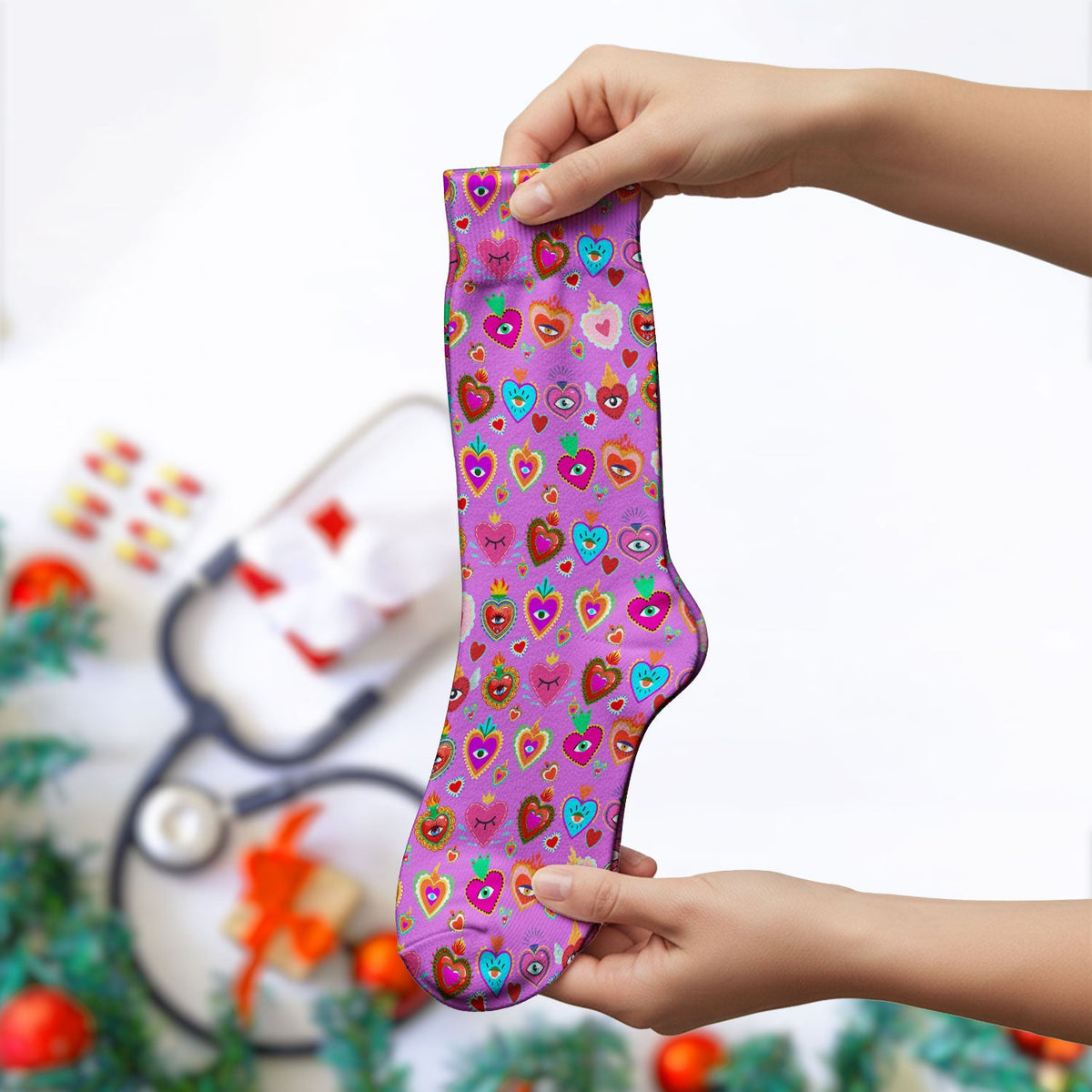 Valentine Colorful Sacred Heart Nurse Socks