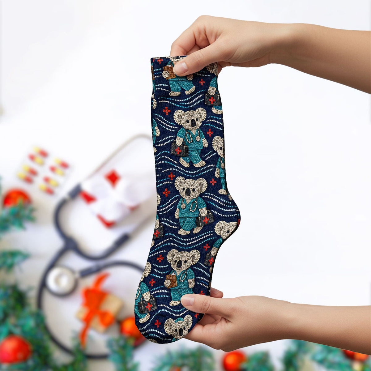 Aboriginal Dot Art Koala Nurse Socks