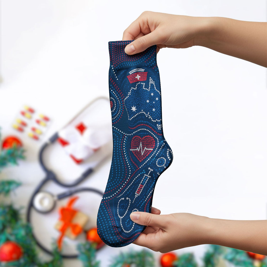 Aboriginal Dot Art Kangaroo Koala Nurse Socks