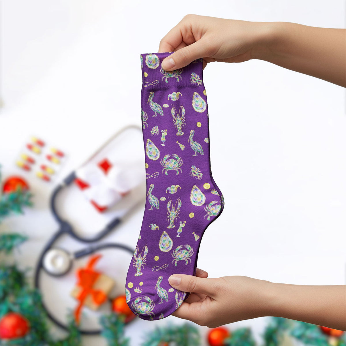 Mardi Gras Seafood Nurse Socks