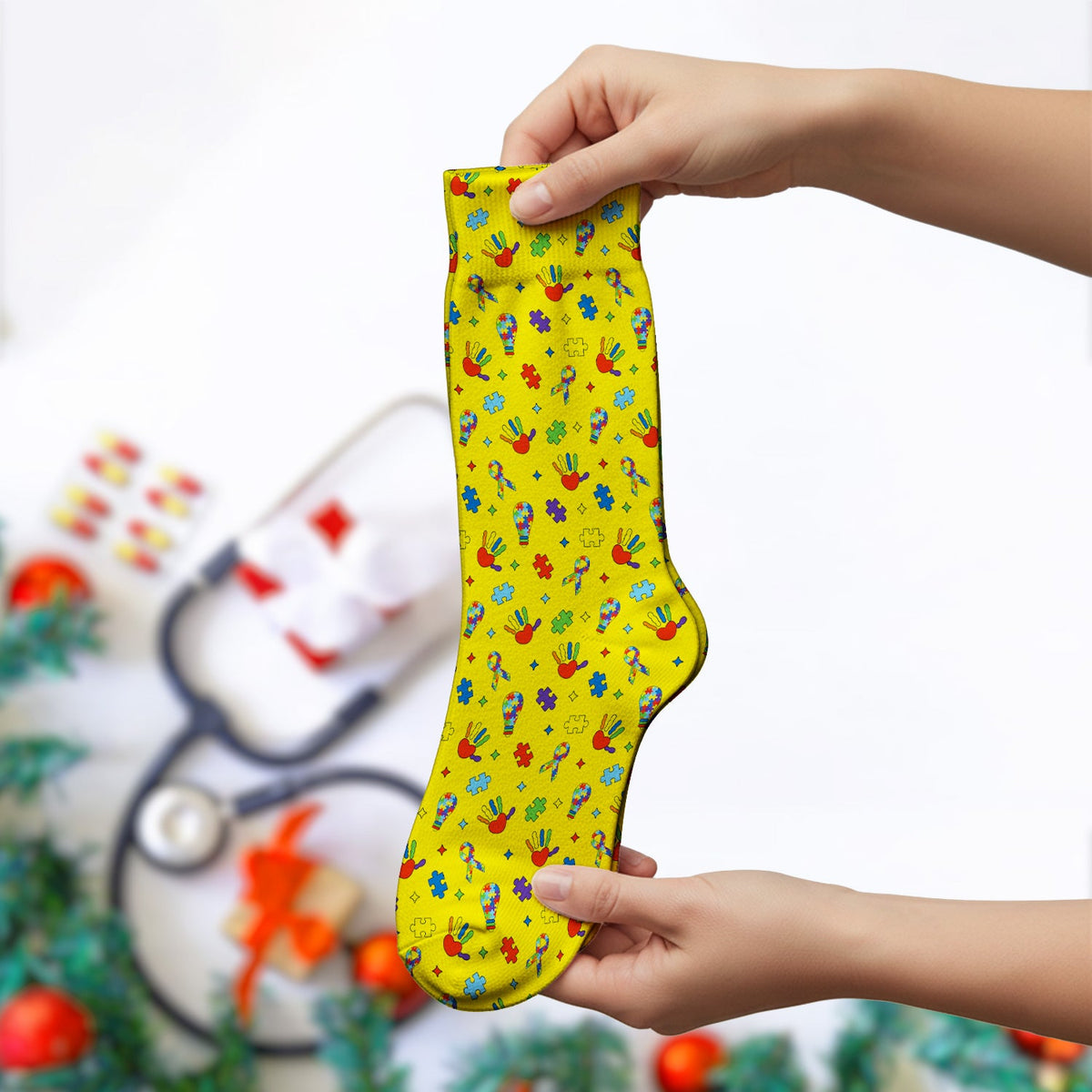 Autism Awareness Colorful Puzzle Nurse Socks
