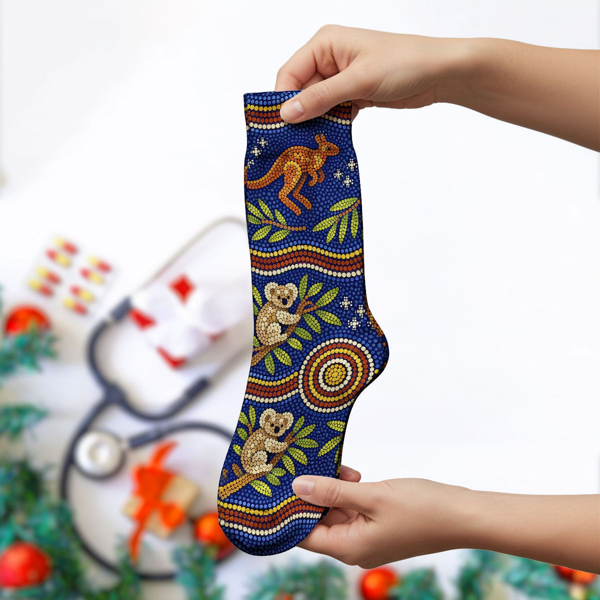 Australian Aboriginal Dot Art Kangaroo Koala Nurse Socks