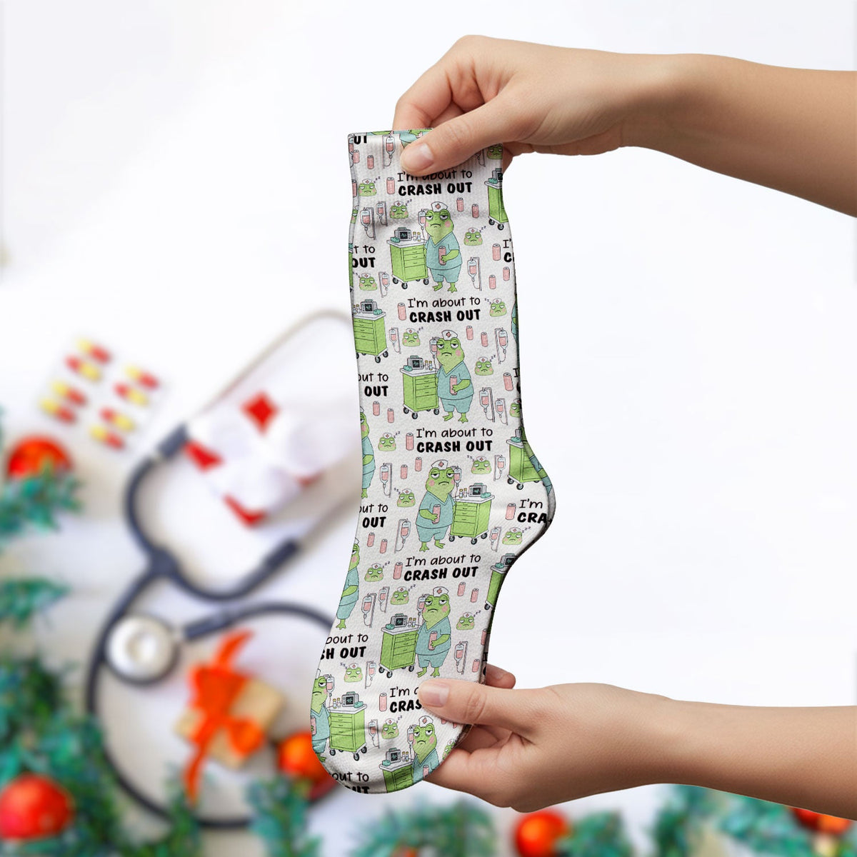 Crash Out Frog Nurse Socks