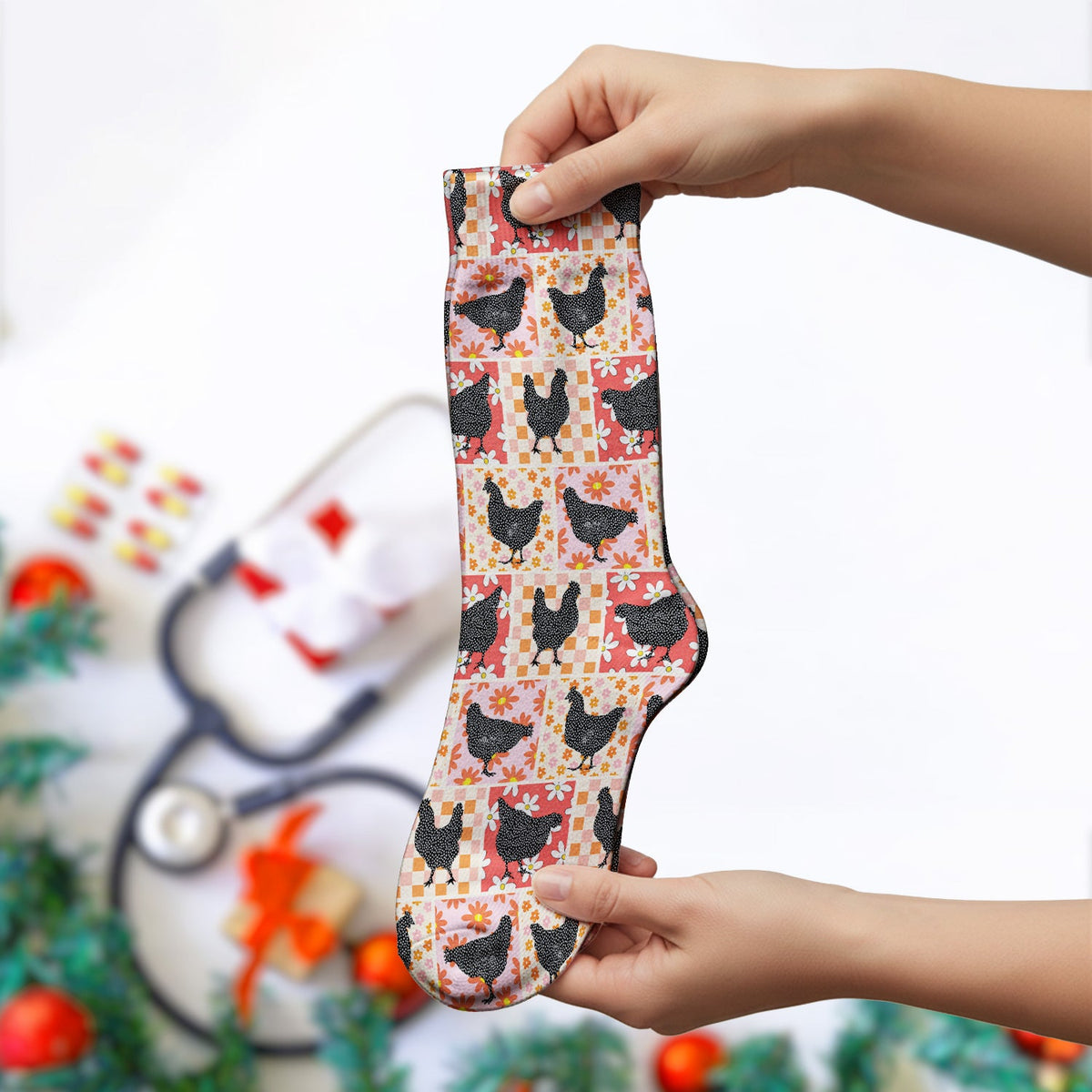 Chicken Patchwork Floral Nurse Socks