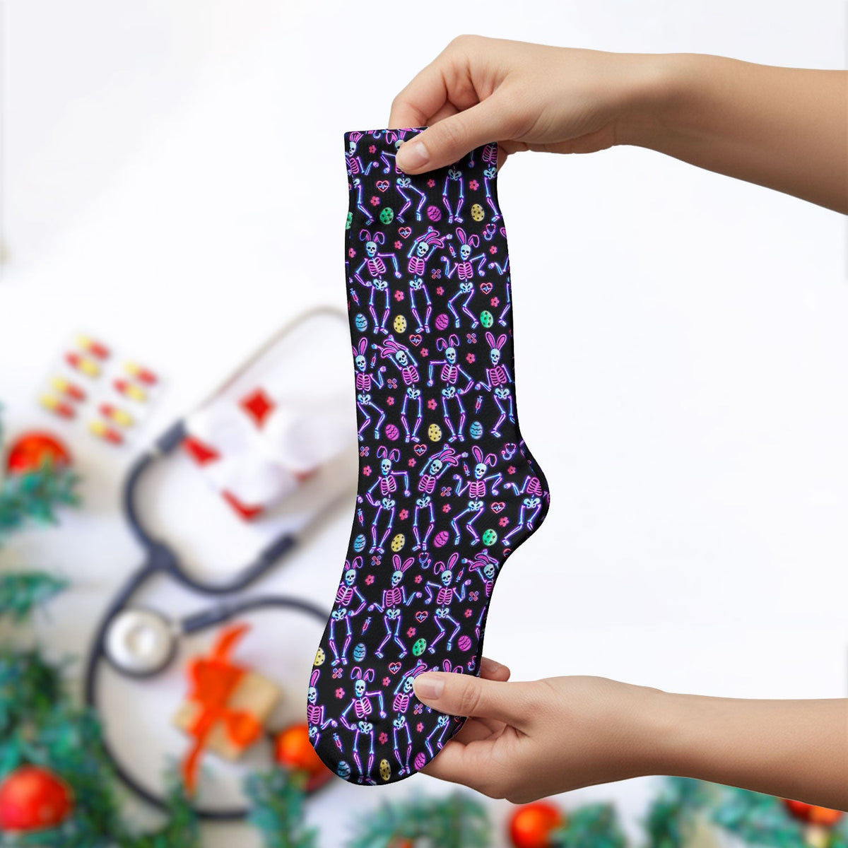 Neon Skeleton Nurse Socks - Easter Gift