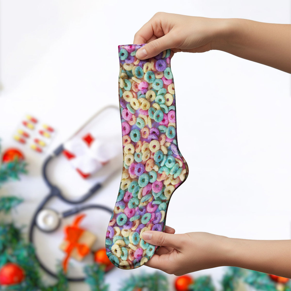Colorful Cereal Loops Nurse Socks