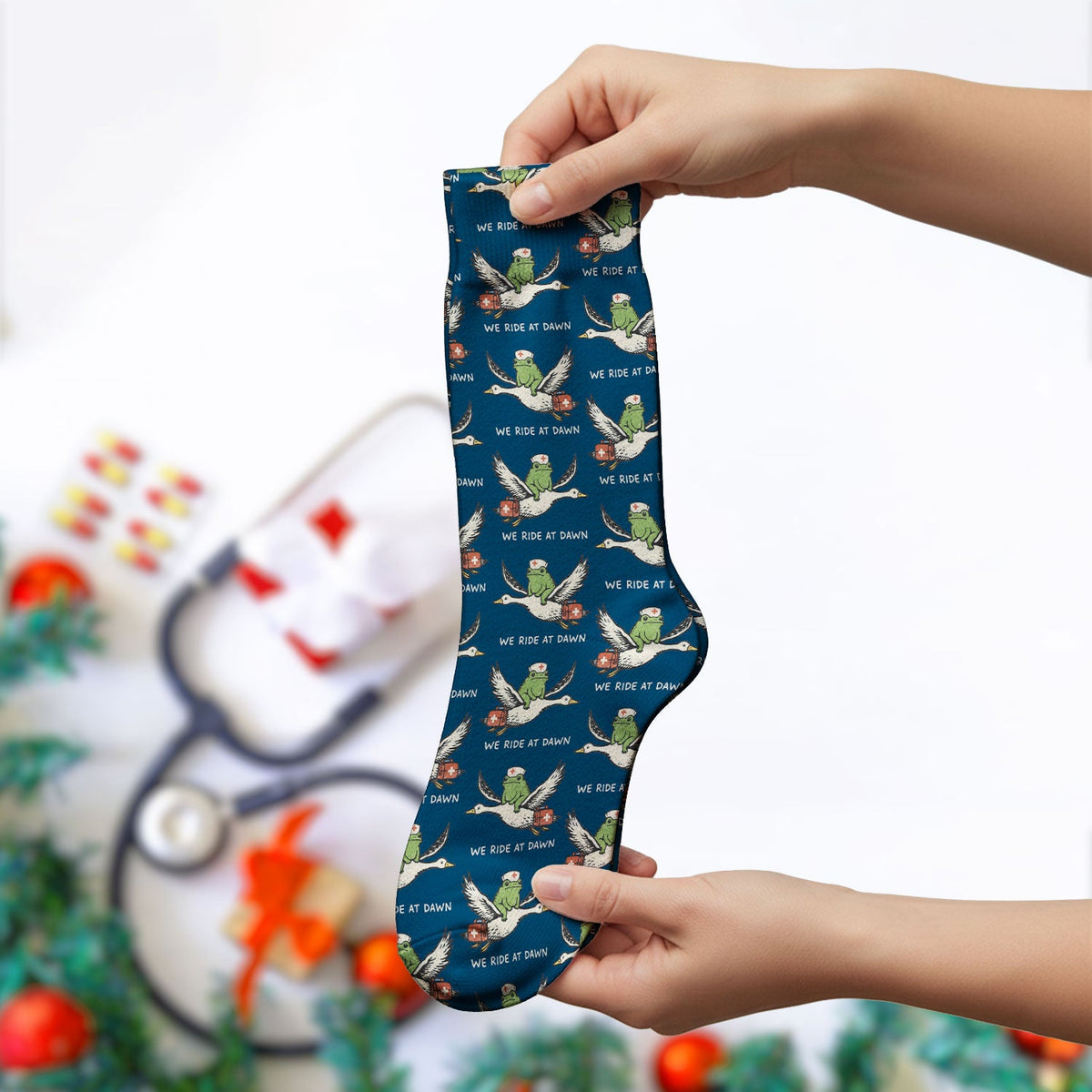 Frog Riding Goose Nurse Socks