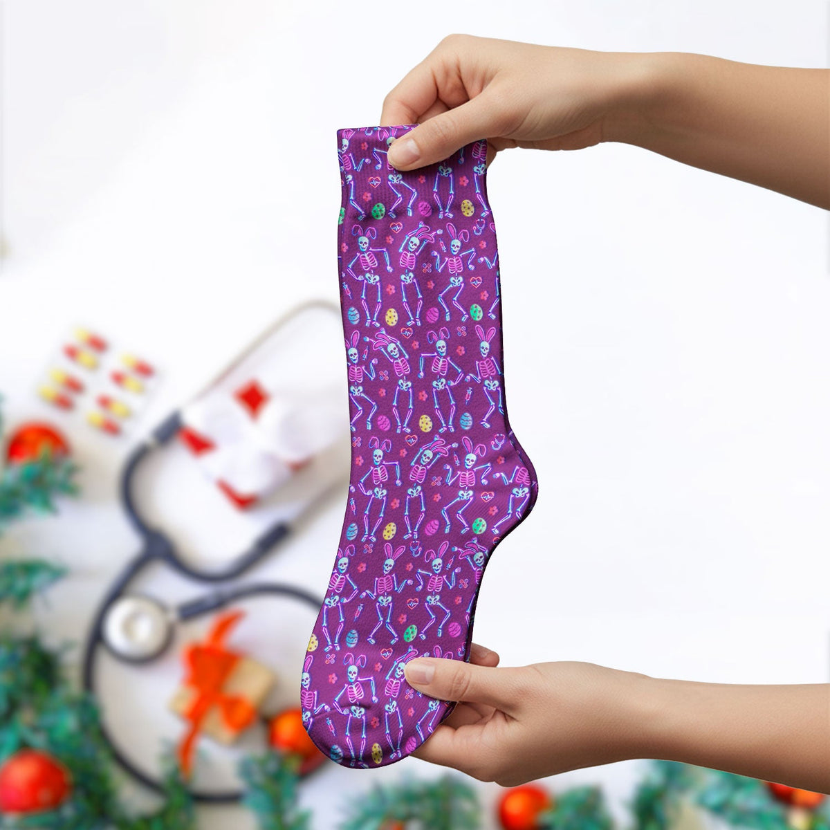 Neon Skeleton Nurse Socks - Easter Gift