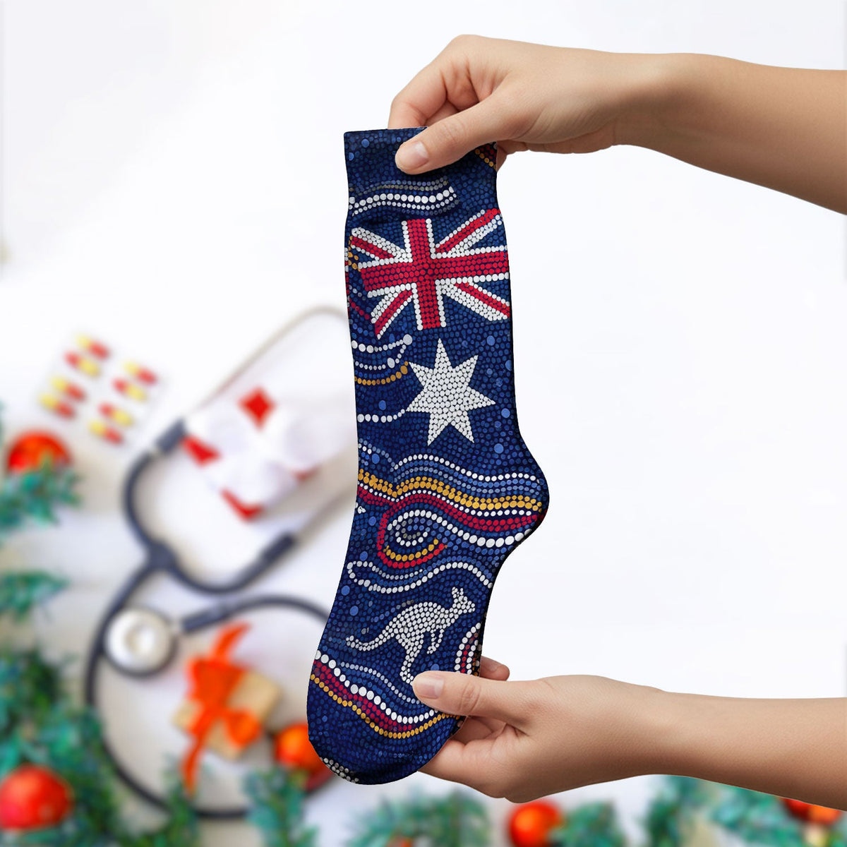 Australian Aboriginal Kangaroo Dot Art Nurse Socks