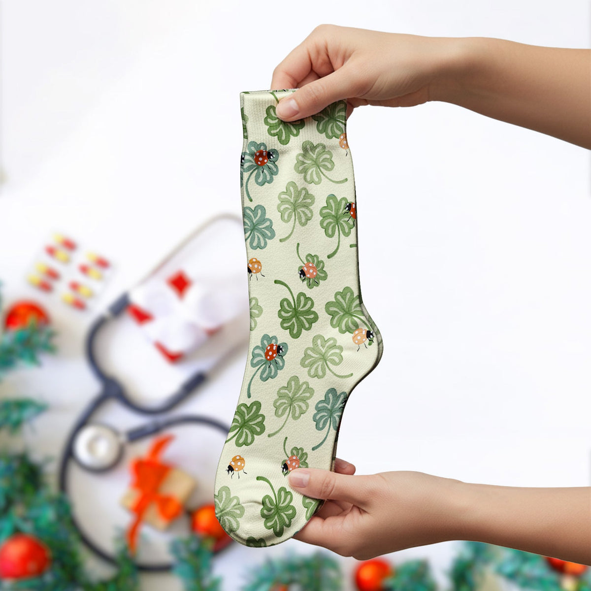 Clover And Ladybug Lucky Garden Nurse Socks
