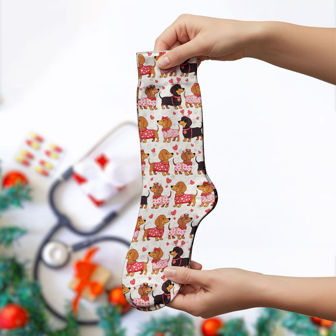 Valentine Dachshund Love Nurse Socks
