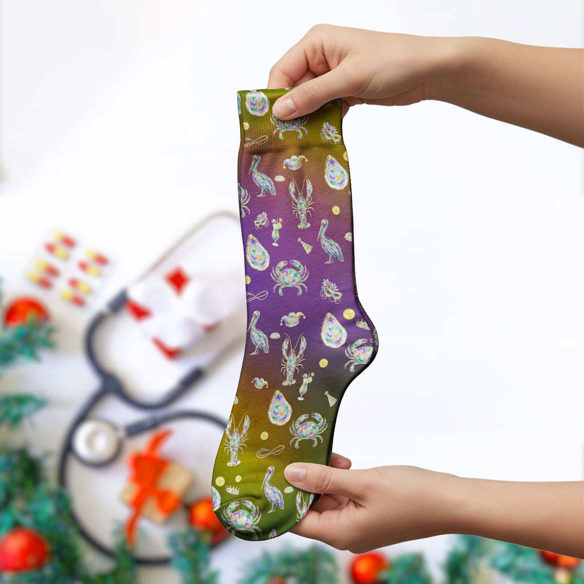 Mardi Gras Seafood Nurse Socks