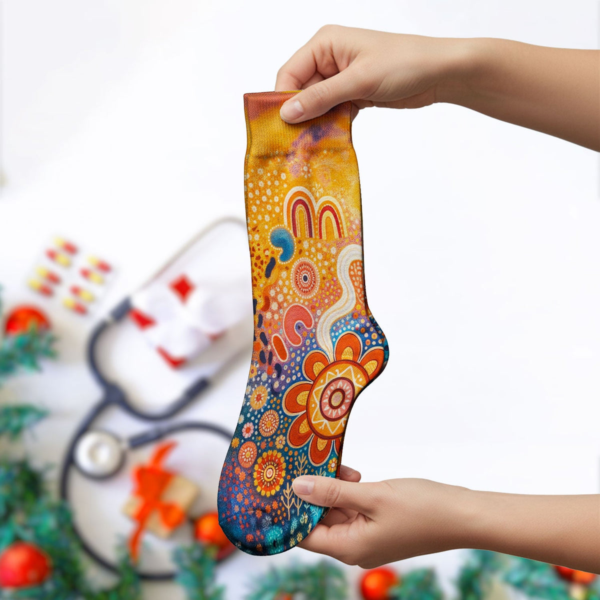 Australian Dot Art Boho Nurse Socks