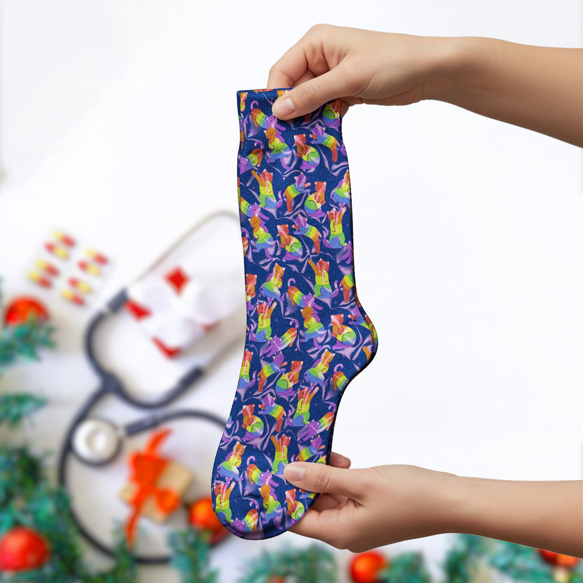 Rainbow Pride Cat Nurse Socks