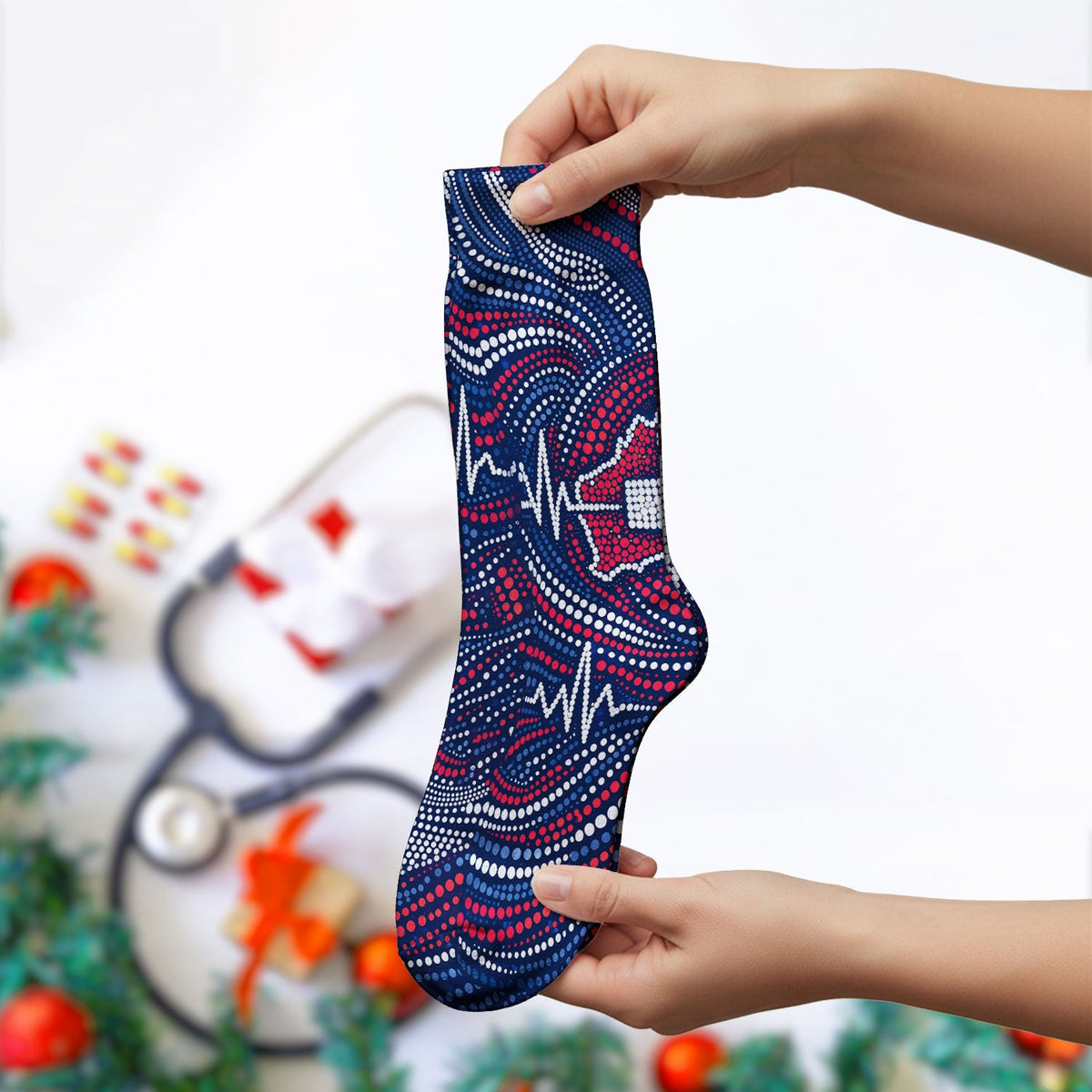 Dot Art Cross Heartbeat Nurse Socks