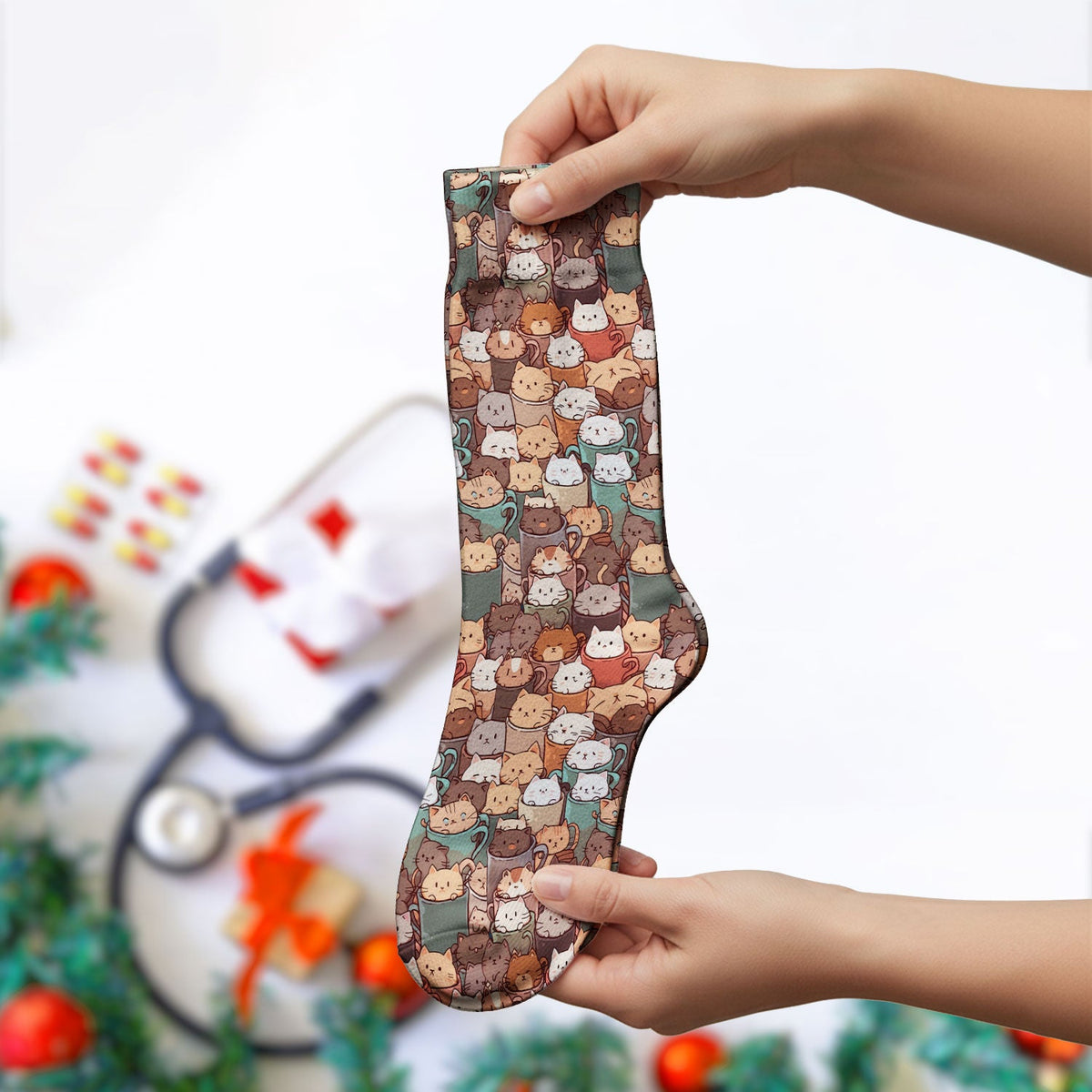 Kittens in Mug Nurse Socks
