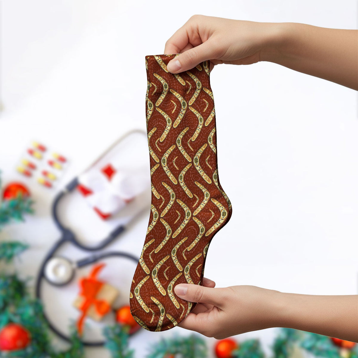 Aboriginal Boomerang Nurse Socks