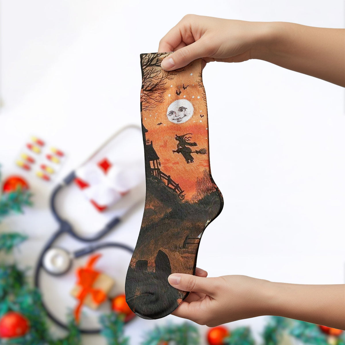 Haunted House Nurse Socks - Halloween Gift