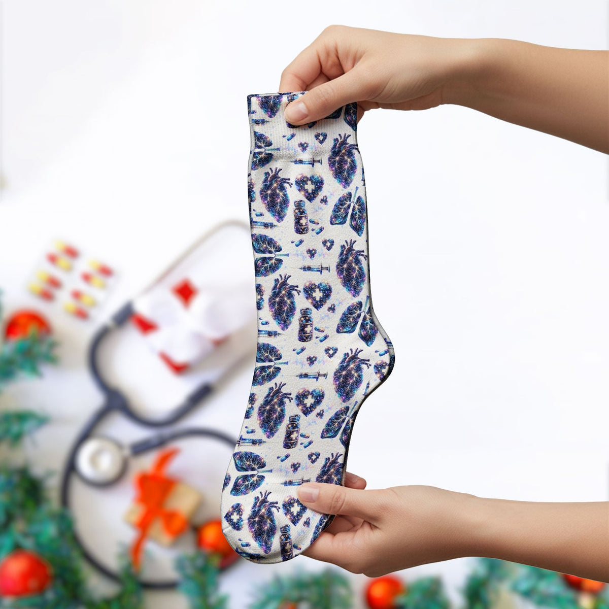 Galaxy Anatomical Heart Lung Syringe Nurse Socks