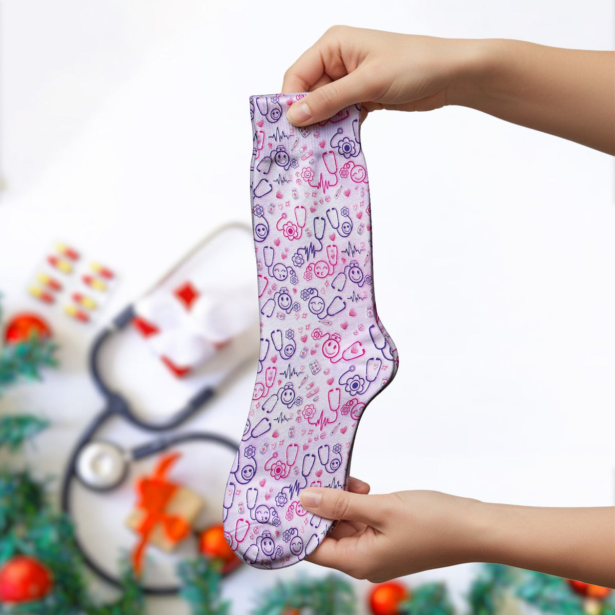 Stethoscope Heart Icon Nurse Socks