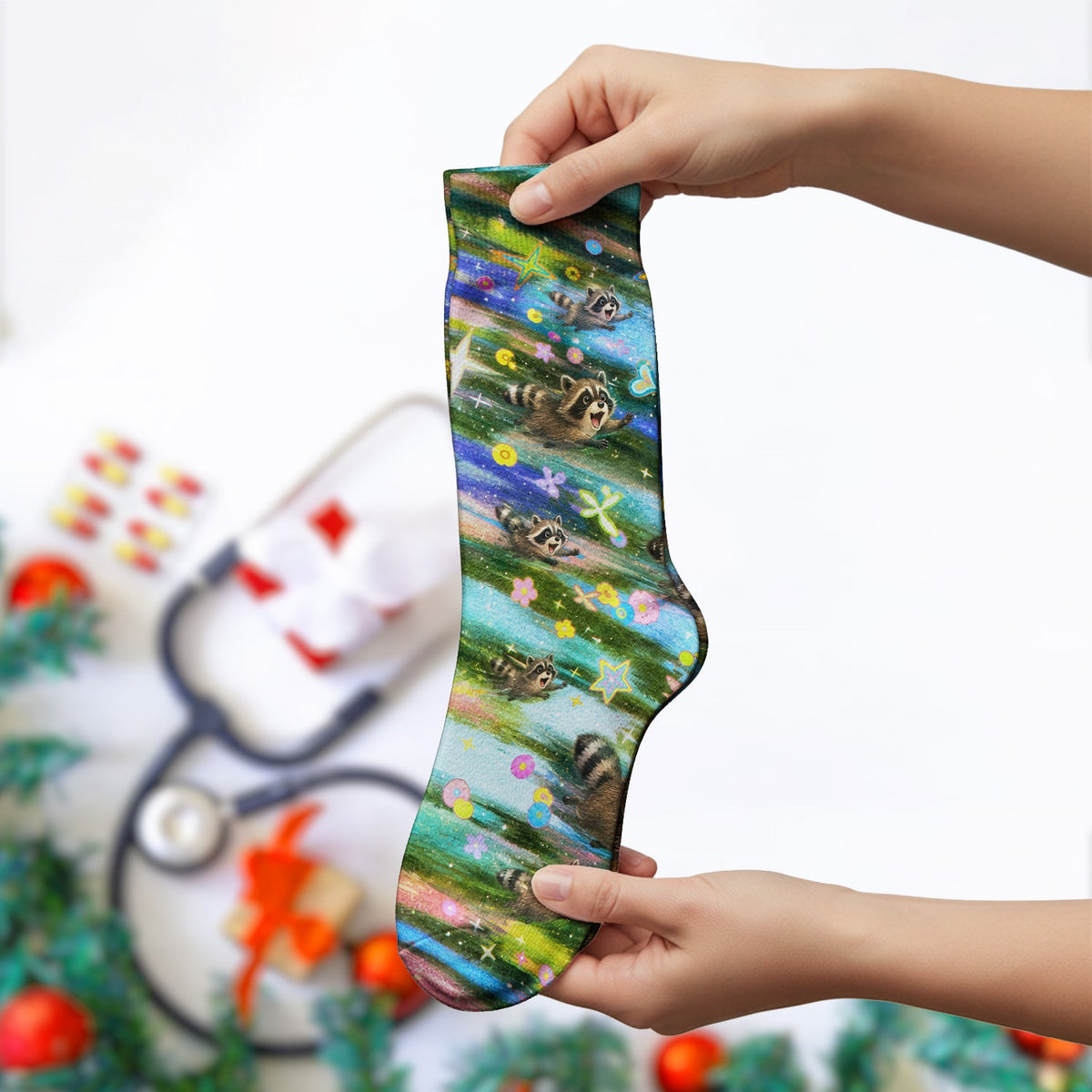 Raccoon Rainbow Dash Nurse Socks
