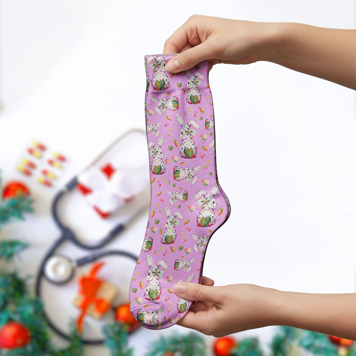 Pastel Bunny Easter Nurse Socks