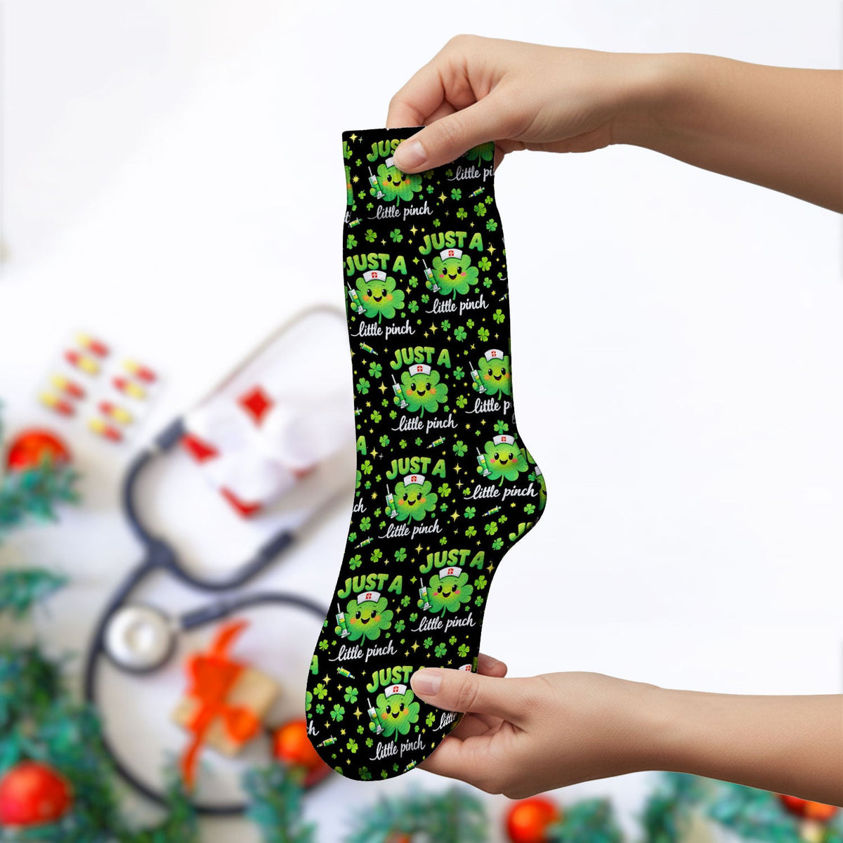 Shamrock Just A Little Pinch Nurse Socks
