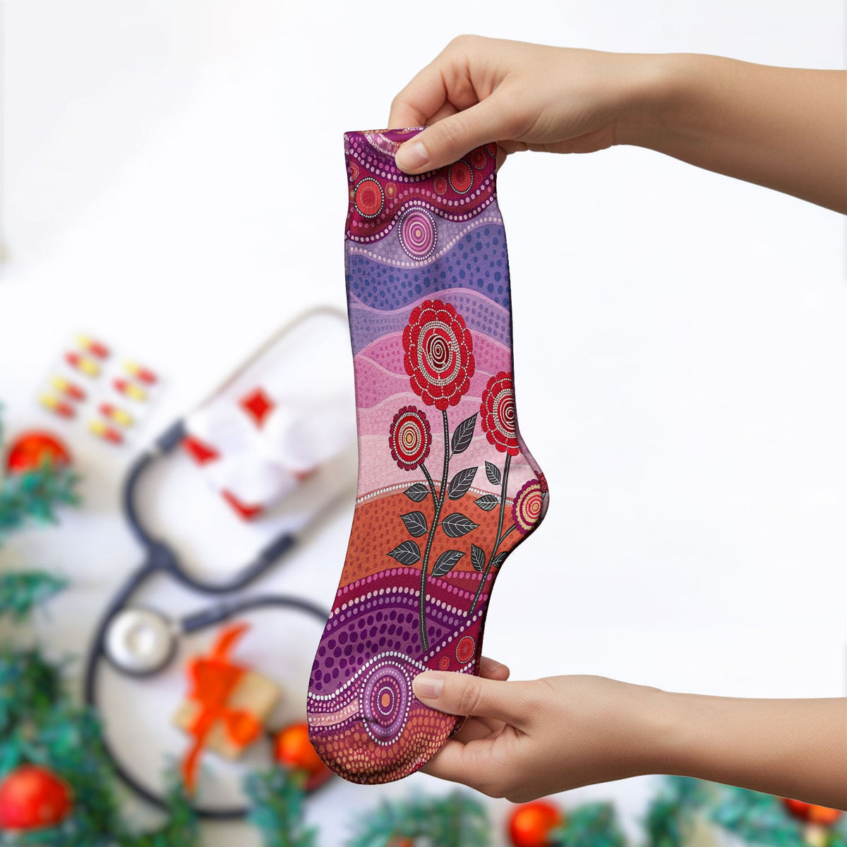 Boho Dot Art Heart Nurse Socks - Valentines Day Gift