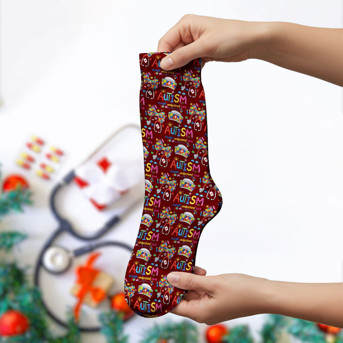 Autism Awareness Accept Understand Love Nurse Socks