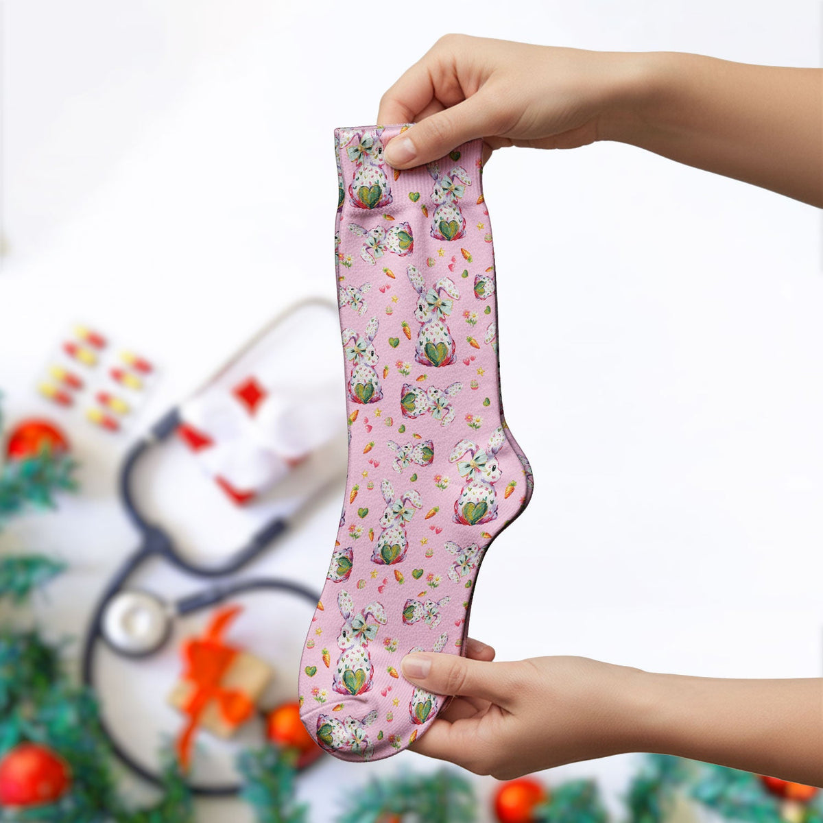 Pastel Bunny Easter Nurse Socks