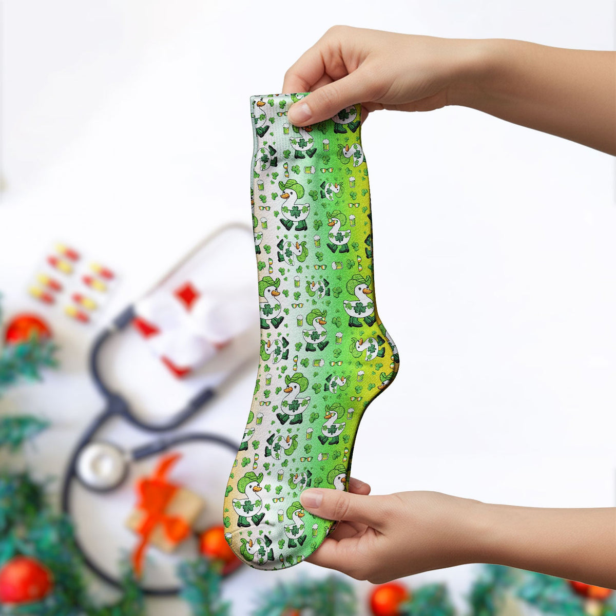 St Patrick Goose Shamrock Nurse Socks
