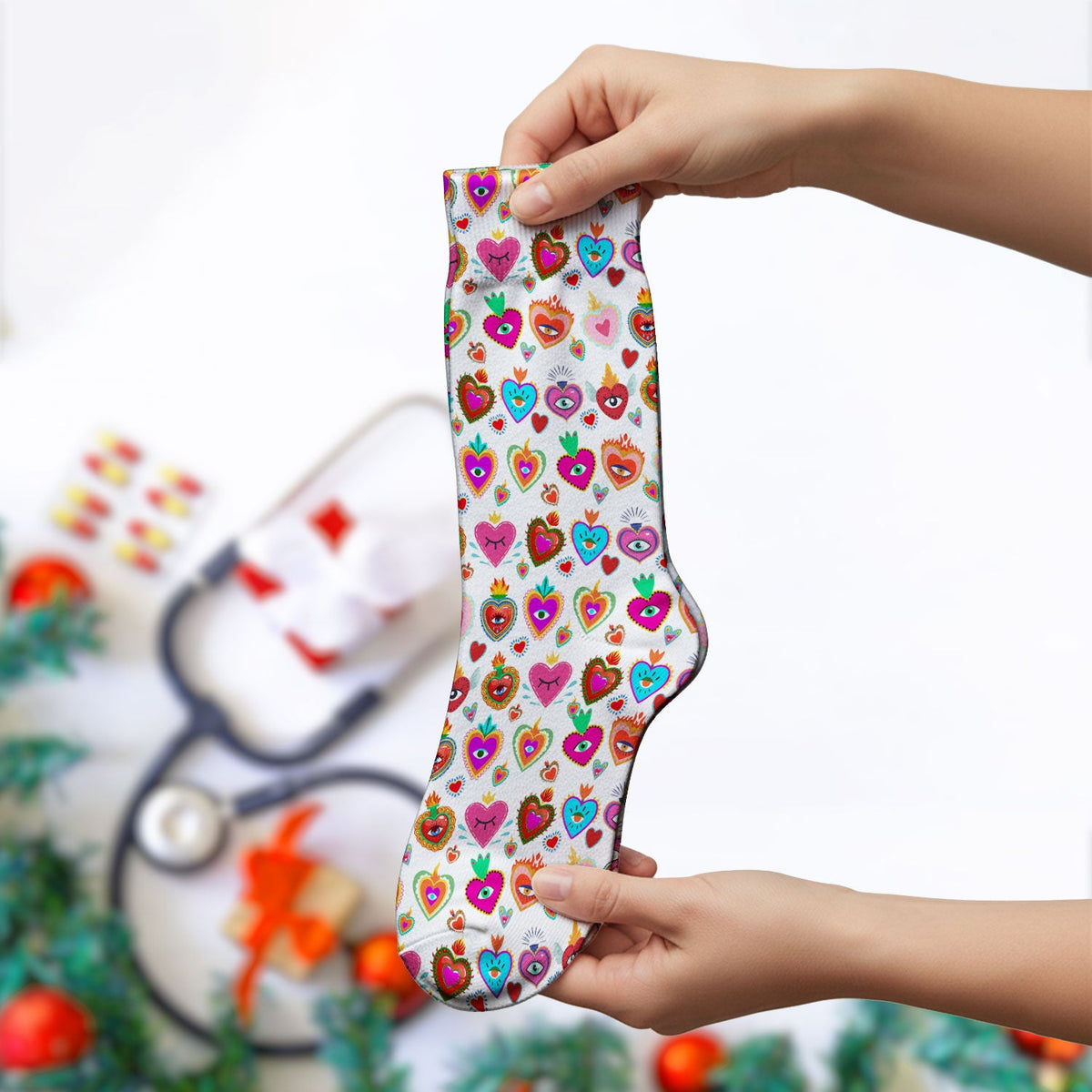Valentine Colorful Sacred Heart Nurse Socks