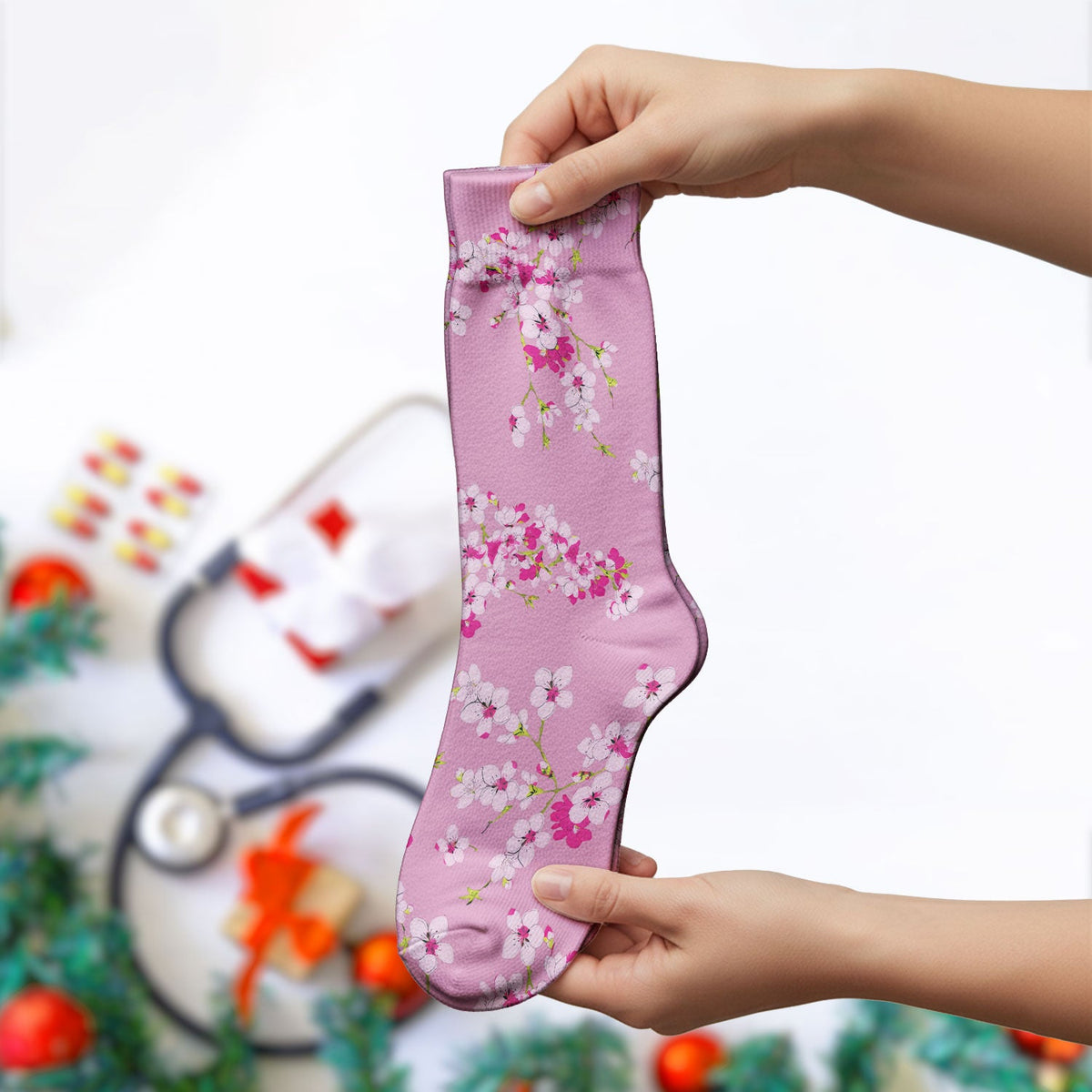 Elegant Cherry Blossom Nurse Socks