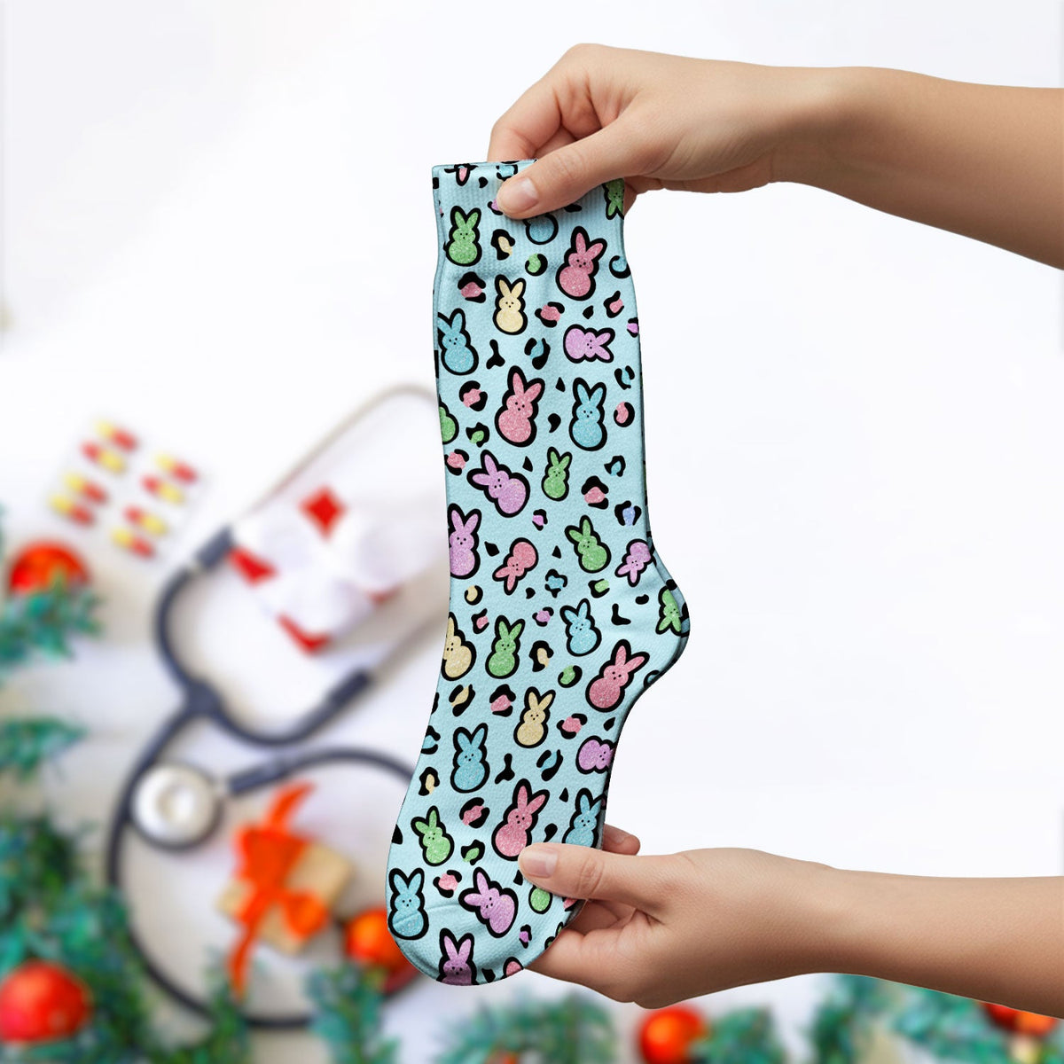 Pastel Bunny Nurse Socks