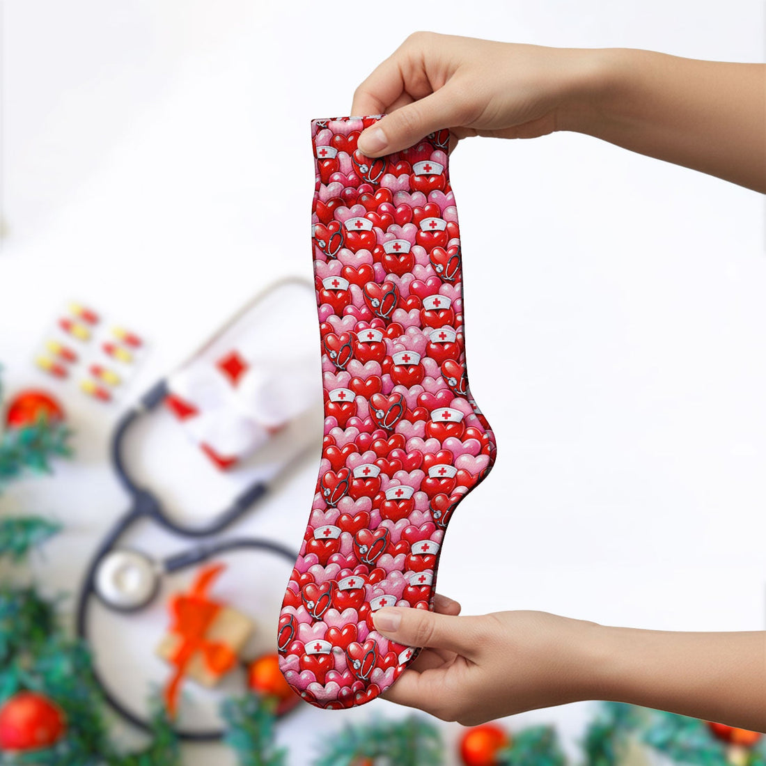 Valentine Nurse Heart Stethoscope Love Socks
