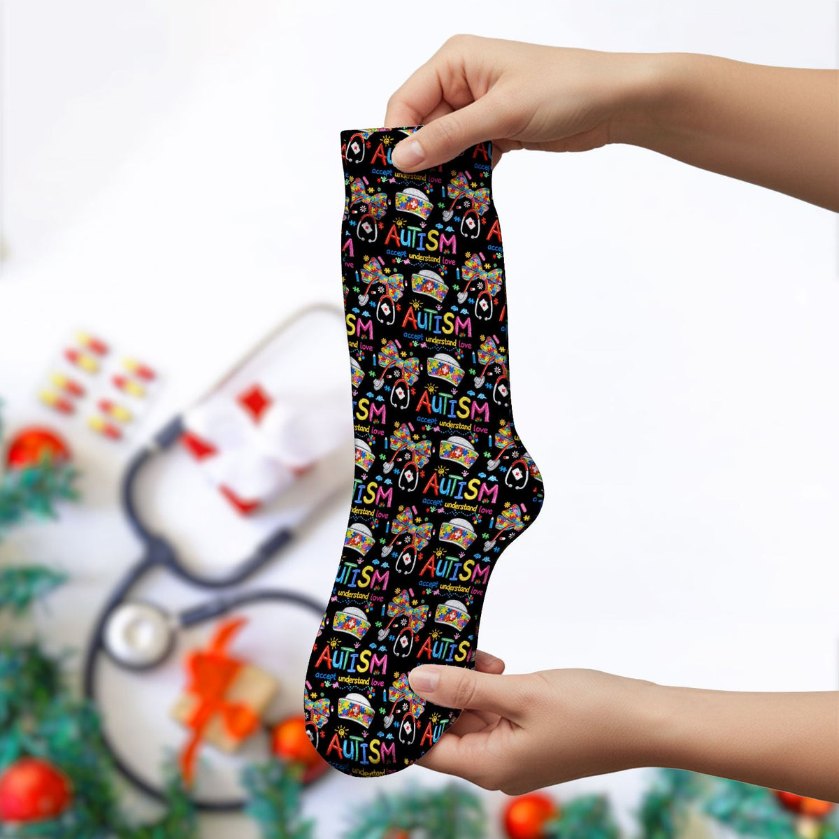 Autism Awareness Accept Understand Love Nurse Socks
