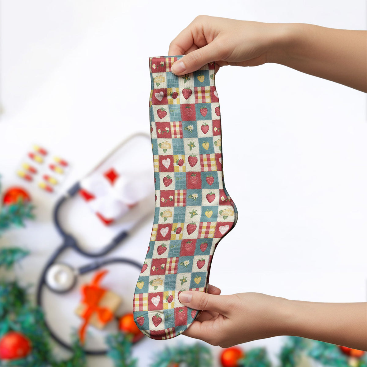 Strawberry Floral Patchwork Nurse Socks