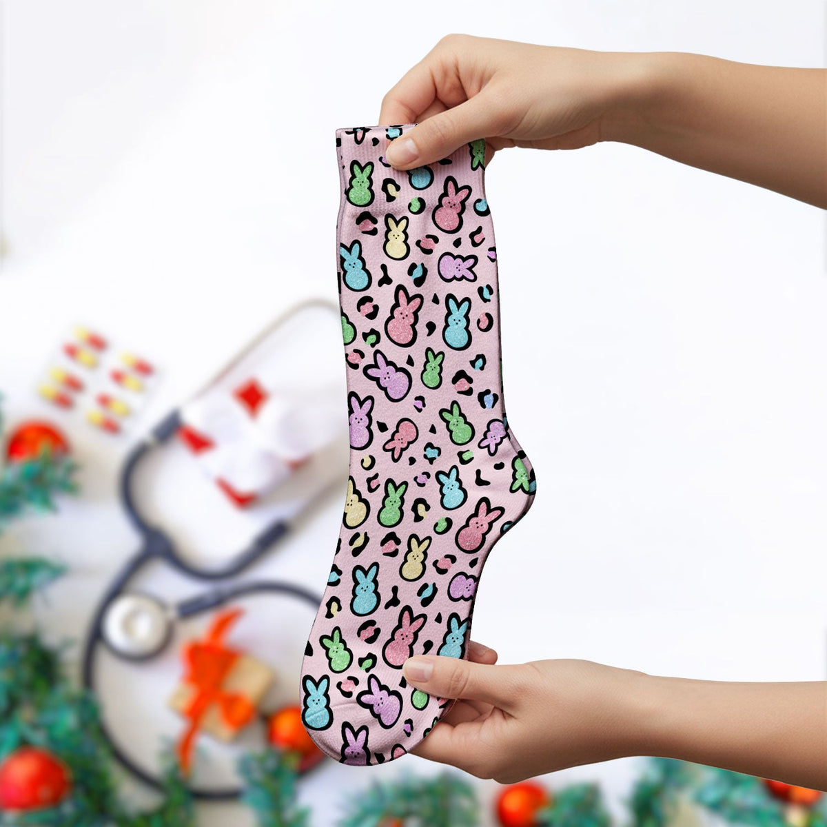 Pastel Bunny Nurse Socks