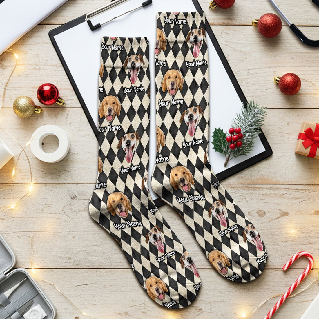 Personalized Pet Portrait Argyle Nurse Socks